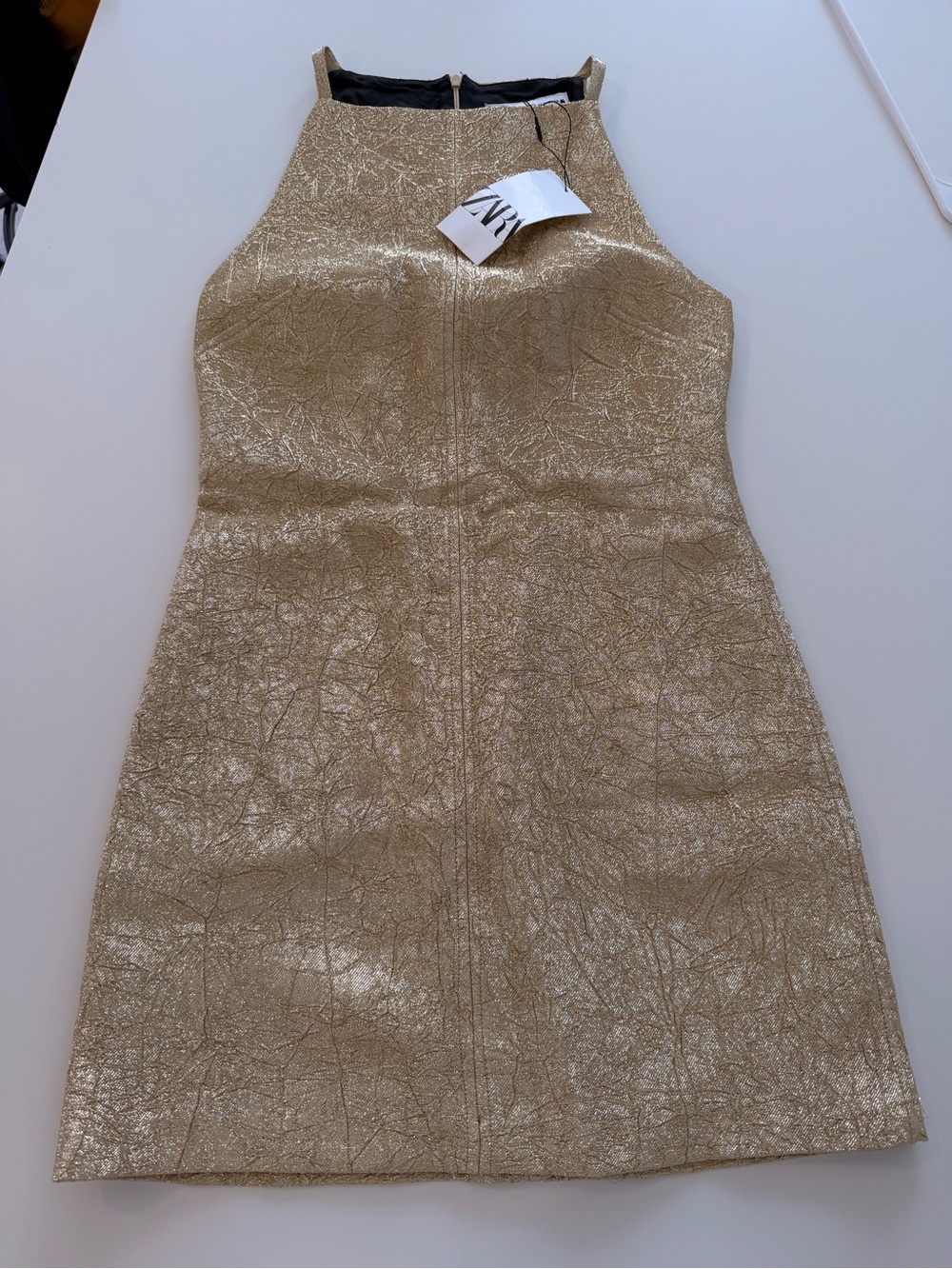 Zara Metallic Gold Halter Mini Dress
